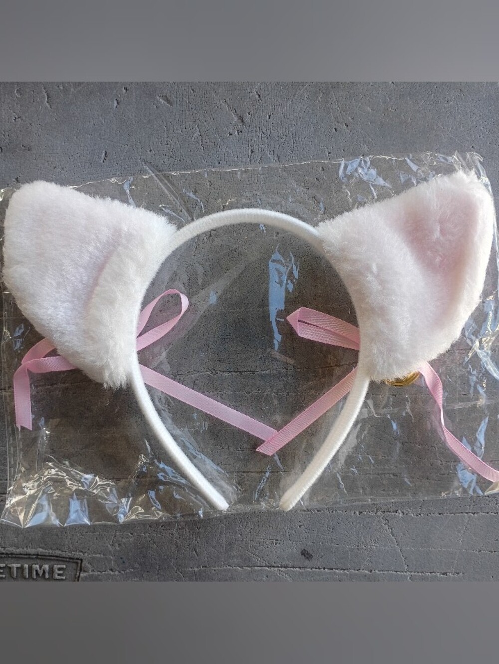 Pink & White Cat Ear Headband with Bells - Picture 3 of 3